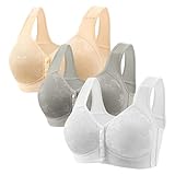 Generisch BH Vorderverschluss Senioren 3er-Pack hoch stützende, Bequeme BHS ohne Bügel mit starkem Halt für ältere Frauen Vollständig bedeckende Push-up-Still-BHS mit weicher Polsterung