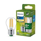 Philips LED Classic ultraeffiziente E27 Lampe, mit Energieeffizienzklasse A, in Tropfen-Form ersetzt 40W, klar, warmweiß