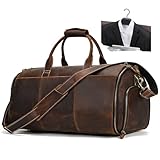 Luufan Vollkorn-Leder-Kleidungsstück Großkapazität Reisetasche Business Anzug Trägertasche mit Schuhfach, Übernachtungs-Fitnessstudio Sports-Reisetaschen für Männer Frauen Frauen, Kaffee