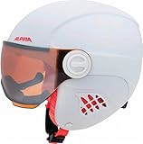 ALPINA CARAT LE VISOR Q-LITE - Hochwertiger & Leichter Skihelm Mit Kontrastverstärkendem Visier Für Kinder, white-flamingo matt, 48-52 cm