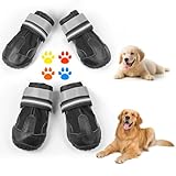 Hundeschuhe Pfotenschutzschuhe,Arespark 4 Stück atmungsaktive Hundeschuhe mit Rutschfester Sohle,Reflektierende Schnallen,für kleine mittelgroße Hunde geeignet, Outdoor-Aktivitäten in Schwarz,Größe 1