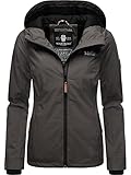 MARIKOO leicht gefütterte Damen Übergangsjacke kurz Outdoor-Jacke mit Jersey-Innenfutter und großer Kapuze Brombeere Anthracite Gr. XL
