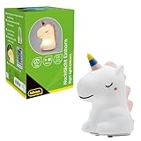 Idena 40385 - LED Nachtlicht Einhorn, Lampe aus Silikon mit Fernbedienung, Farbwechsel und Dimmer, ca. 14 cm groß, wiederaufladbar, USB Ladekabel inklusive