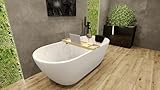 KOLMAN Freistehende Badewanne 170x75 cm ASGER, Ablaufgarnitur VIEGA Click-Clack, Weiß, Exclusive, Modern + Schwarz Badewannenkissen