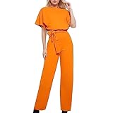 Jumpsuit Damen Elegant Festlich, Hosenanzug Damen Sommer,Overall Damen Playsuit Fledermausärmel mit Gürtel Weites Bein Hosen Lang Romper Einteiler Hose Sommerhose Strampler Jumpsuits für Frauen