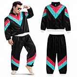 80er 90er Jahre Outfit Retro Bad Taste - Trainingsanzug Overall - Herren & Damen - Fasching & Karneval - Jogginganzug (Schwarz, L/XL)