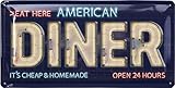 LANOLU Blechschilder retro - American DINER Deko in Neon Sign Leuchtreklame Optik - Geschenkidee USA Dekoration - vintage Metallschild mit Spruch - amerikanische Deko Küche, 17x34cm