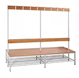 Lüllmann Sitzbank Garderobensitzbank Umkleidebank doppelseitig mit Schuhrost freistehend 160cm 806120 Buche, Gestell Stahl grau/buche