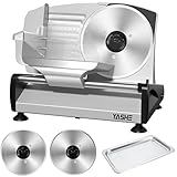 YASHE Elektrische Allesschneider Mit Leisem DC-Motor, 200W Brotschneidemaschine, Duale 19CM Edelstahlklingen, 0-15mm Einstellbare Schnittstärke, Ideal Für Fleisch, Käse, Brot Und Gemüse