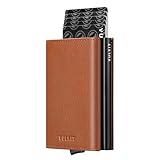 VULKIT Pop-Up-Brieftasche, minimalistisch, RFID-blockierend, Leder, intelligenter Kreditkartenhalter mit Magnetverschluss für Herren (Top Genuine Brown)