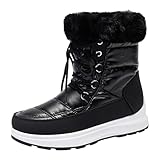 Wadenhohe Stiefel, modisch, Damen, Winter, wasserdicht, flach, hält warm, bequem, mittelhoch, flache Schneestiefel für Damen, knöchelhoch, Schwarz , 36 EU