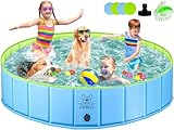 KHOLEZ Hundepool, 120 x 30CM Hundebadewanne für Große Kleine Hunde, Faltbarer Hund Planschbecken für Kinder, Tragbar Swimmingpool Schwimmbecken rutschfest mit Badebürste Ablassventil PVC-Aufnäher x 4