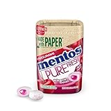 Mentos Kaugummi Pure Fresh Cherry, Papierbox mit zuckerfreien Chewing Gum Dragees mit Kirsch-Geschmack & flüssiger Füllung, 1 x 90g