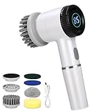 TIDEVAN 5 in 1 Elektrische Reinigungsbürste, Elektrische Bürste zum Putzen mit Led Anzeige Elektrische Bürste mit 5 Bürstenköpfe, 3 Geschwindigkeiten, Spin Scrubber für Bade,Fliesenboden und Auto