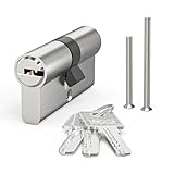 MANICAF Schließzylinder, Profilzylinder 30/30, Zylinderschloss, Profil-Doppelzylinder mit 3 Schlüsseln, Euro Messingzylinder Satin Zink Finish Querlöcher