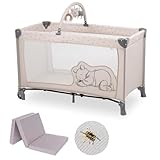 hauck Reisebett Dream N Play Go mit Matratze - faltbares Kinder Babyreisebett mit Tasche, Spielbogen & Insektenschutz - Disney - Pooh Rainbow Beige