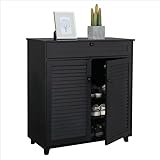 MANAFEEL Sapateira Schuhregal mit 4 Ebenen, Schuhregal mit 1 Schublade, verstellbares Regal, schwarzer Schuhschrank