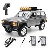 fisca RC Crawler, 1/12 2.4GHz 4WD Off-Road RC-Kletterauto, All Terrain Hobby Klasse RC LKW mit offenen Türen & LED Licht, Geschenk für Kinder & Erwachsene (Silver)