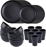 32Pcs Camping Geschirr Set für 8 Personen, Wiederverwendbar Kunststoff-Geschirrset inkl. Schüssel, Teller, Becher, Unzerbrechliche Plastikgeschirr für Picknick, Umweltfreundlich Wiederverwendbar