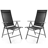 BigDean 2 Stück Gartenstühle 120 kg belastbar Balkonstühle Gartenstuhl - Klappstuhl mit 7-Fach Verstellbarer Rückenlehne – hochwertiger Campingstuhl für Balkon, Garten & Terrasse – dunkelgrau/schwarz