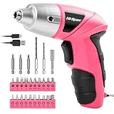 Hi-Spec Kleiner Akkuschrauber in Pink Rosa mit wiederaufladbarem 3.6-V-Akku und LED-Licht. Mit 26-teiligem Zubehör Bit Set – Akkuschrauber für Frauen