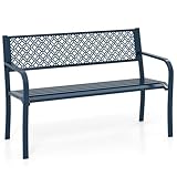 COSTWAY Gartenbank Metall, wetterfeste Sitzbank für 2 Personen, Balkonbank mit Rückenlehne & Armlehne, Metallbank bis 360 kg belastbar, Eisenbank für Garten, Terrasse, Balkon, 127 x 59 x 82 cm (Blau)