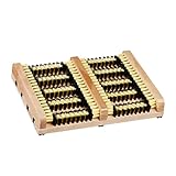 Relaxdays Outdoor Schuhabstreifer, rutschfester Boden, kräftige Borsten, Fußabtreter Außenbereich, Holz Leisten, natur