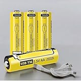 4x AA Mignon Akku 1.5V 2400mAh, 3600mWh wiederaufladbare Lithium Batterien m. USB-C mehrfach Ladekabel, hohe Kapazität, umweltfreundliche Haushaltsbatterien, Fernbedienung, Taschenlampe, Funkmaus, Uhr