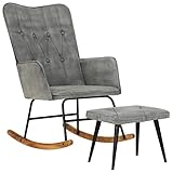 ShGaxin Schaukelstuhl mit Hocker Grau Vintage Canvas Schaukelsessel, Sessel Wohnzimmer, Stillsessel, Schwingsessel, Ohrensessel, Tv Sessel, Rocking Chair, Relaxsessel