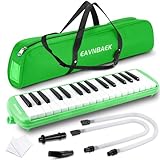 Eavnbaek 32 Tasten Melodica Instrument, Sopran Melodica Air Piano Keyboard Pianica mit 2 weichen langen Röhren, 2 kurzen Mundstücken und Tragetasche (Grün)