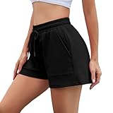 Irdcomps Kurze Hose Damen Shorts Kurz Sportshorts Jogginghose Baumwolle Laufshorts Trainingshose High Waist Sommer Running Schwarz S