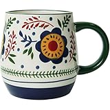 Fuscrip Kaffeetasse aus Keramik, 500 ml einzigartige Becher mit großem Griff, Porzellanbecher für Kaffee, Latte, Tee, Kakao, spülmaschinen und mikrowellengeeignet, skandinavisches Design(Grün)