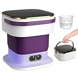 Mini Waschmaschine, 15L 2 in 1 Faltbare Klein Waschmaschine Camping mit Schleuder. 3 Modi Tiefenreinigung Portable Washing Machine für Zuhause, Wohnungen (Lila)