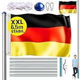 MONZANA® Fahnenmast 6,5m Seilzug Bodenhülse inkl. Deutschland Flagge Deutschlandfahne Fahne höhenverstellbar Flaggenmast Aluminium Teleskop Fahnenstange