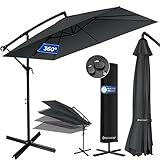 KESSER® Ampelschirm Holly Sonnenschirm Rechteckig inkl. Abdeckung mit Kurbel | Kurbel-Schirm mit Ständer UV-Schutz Aluminium Wasserabweisend Ø350cm Gartenschirm Marktschirm Anthrazit
