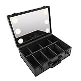 9 Fächern Reise Kosmetik Aufbewahrungsbox Tragbar Schwarz Make Up Schmink Koffer Friseur mit 6 LED-Lichter Geeignet für den Einsatz in Wohnungen Hotels Schönheitssalons und Anderen Orten (42*30*15 cm)