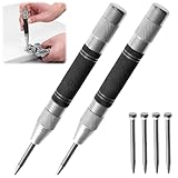 Körner, 2 Stück Automatik Körner Metall, Hochleistungs Körnerwerkzeug mit Einstellbarer Spannung und 4 Ersatzspitzen, Robuster Federbelasteter Körner für Metall, Glas, Holz, DIY-Kunst