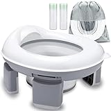 Frasheng Toilettensitz Kinder,Kinder Toilettensitz Toilettentrainer,Langlebiger Toilettentrainer,Faltbar Kindertoilette,Outdoor Toilettensitz,mit Einweg Töpfchen Einlagen,Tragbar und faltbar,grau