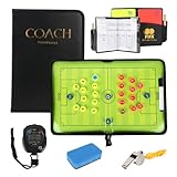 LUFEIS Fußball Taktiktafel, Trainer Trainermappe, Tragbar Trainermappe fußball, mit Rote Gelbe Karte, Magneten, Schiedsrichter Pfeifen, Timer, und Radiergummi, für Taktische Anleitungen und Training