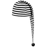 Lipodo Schlafmütze schwarz weiß gestreift (56 cm lang) - Damen und Herren - Nachthaube aus Baumwolle - Bommelmütze One Size (53-60 cm) - Nachtmütze mit Bommel - Zipfelmütze zum Schlafen für die Nacht