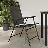 4er Set Gartenstuhl klappbar Grau Tweed Stahlgestell mit Armlehnen Textilene Stoff Perfekt für Terrasse Balkon oder Outdoor