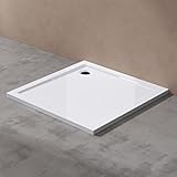 doporro Duschtasse Duschwanne 80x80x4 flach inkl. Ablaufgarnitur AL01 aus Acryl in Weiß DIN-Anschlüsse für bodenebene Montage geeignet Faro1