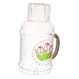 OUNONA Glaskrug mit Deckel Transparente Wasserkanne mit Tulpenmuster für Kalte und Heiße Getränke für Zuhause Restaurant und Hotel Großes Volumen für Tee Milch und Saft