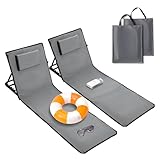 Ikodm Strandmatte 2X, Strandliege klappbar leicht, Strandmatte Faltbar mit 5-stufig Verstellbarer Rückenlehne, Tragbar, inklusive Tragetasche, Beachmatte für Urlaub, Garten, Camping -Grau