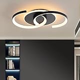 Meloweel LED Deckenleuchte Schlafzimmer 3000K warmes Licht, Modern schwarz „S“ 2-Ringe Deckenlampe 26W 40cm 2600lm, Schlafzimmerlampe, Flurlicht, Nicht dimmbar, Ohne Fernbedienung