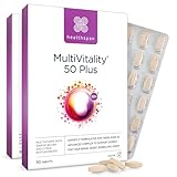 Healthspan Multivitamin 50 Plus | Multivitaminpräparat für Menschen über 50 Jahre | Immungesundheit | 13 Vitamine & 12 Mineralien | Ginkgo Biloba & Citrus Bioflavonoide | Vegan | 90 Tabletten