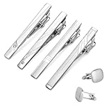 KUUGUDE 4 Stück Krawattenklammer Set für Herren, Krawattennadel silber, Manschettenknöpfe Set für Hochzeiten, Jahrestag, Business und Alltag​