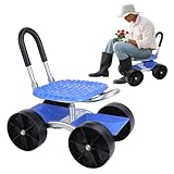 yoakaiax Gartenwagen Rollarbeitssitz mit Rollen, Rollbarer Gartenarbeitssitz mit Rollen, Höhenverstellbarer Gartenhocker zum Bepflanzen, 360-Grad-Drehsitz, Lenkgriff & Werkzeugablage, Blau