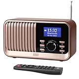 Wiederaufladbares DAB+/FM Radio Dual Wecker-August MB450K-Nostalgie tragbares Küchenradio mit 60 Presets Bluetooth 5.3 Lautsprecher Holzgehäuse, USB/AUX/MicroSD, bis zu 18h Betriebszeit, Fernbedienung