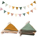 HuaMuDM 2 Stück Wimpelkette, Stoff Wimpelkette, Wimpel Girlande, Wimpelkette Kinderzimmer, Musselin Baumwolle Stoff Wimpelkette,Bunt Wimpelkette Kinderzimmer,Girlande Kinderzimmer Deko zum Aufhängen
